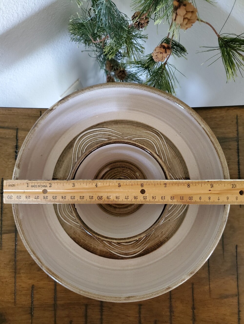 Studio Art Pottery Neutral Ceramic Chips Veggie and Dip Platter Swirl Design - Picture 6 of 10